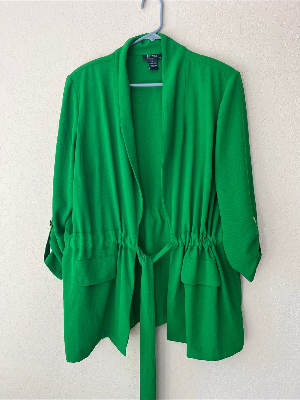 Ann Taylor Petite Open-Front Drawstring Blazer in Bright Green